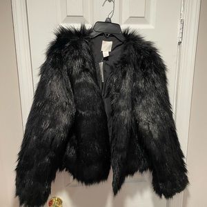 Black H&M faux fur coat size large new with tags